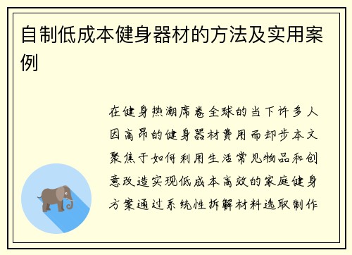 自制低成本健身器材的方法及实用案例