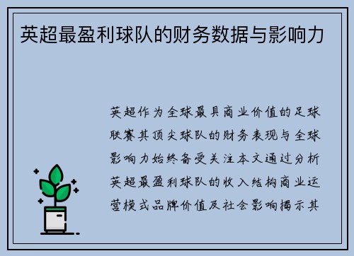 英超最盈利球队的财务数据与影响力