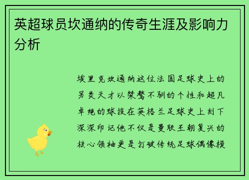 英超球员坎通纳的传奇生涯及影响力分析