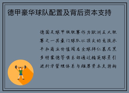 德甲豪华球队配置及背后资本支持