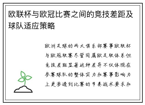欧联杯与欧冠比赛之间的竞技差距及球队适应策略